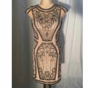Vienna Beaded Cocktail Dress Size 4 With Pewter Beads & Crystals